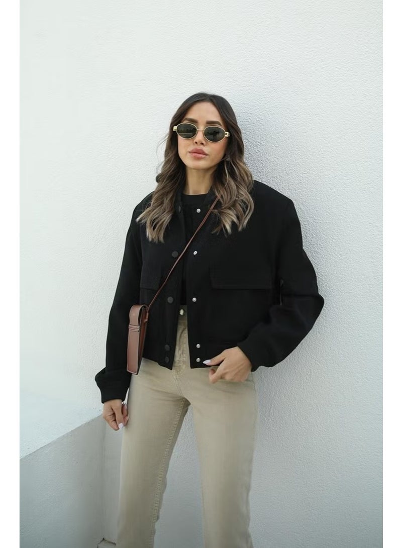 Havos Black Wide Pocket Bomber Jacket - Image 1
